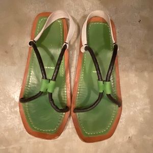 Authentic Prada Sandals Calzature Donna in Mela Blanco (Green/White/Black) 34.5